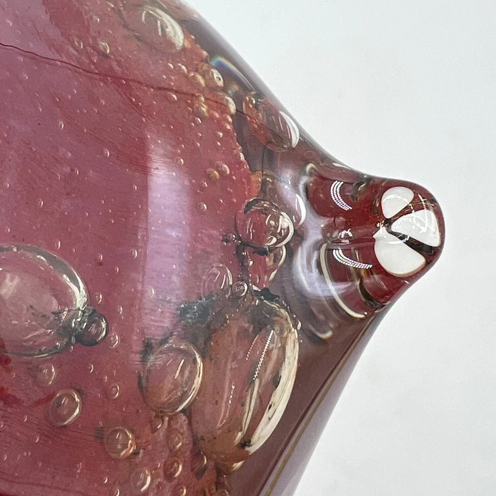 Vintage Pier 1 Hand Blown Art Glass Vase Red Controlled Bubble Romania 5.25